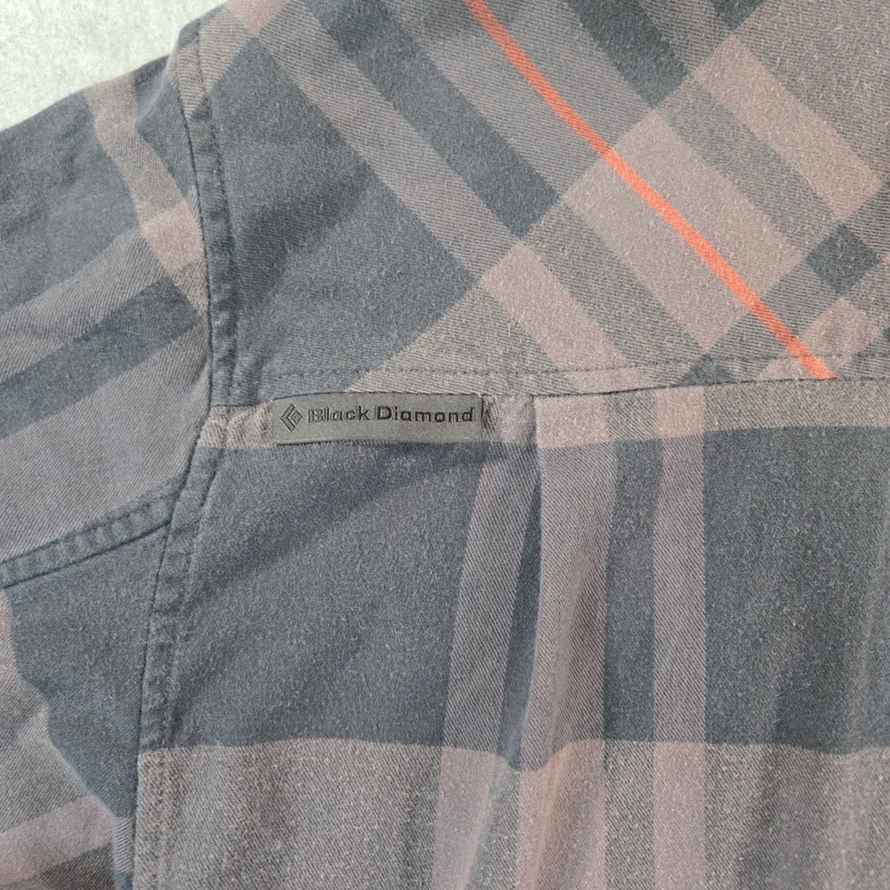 Black Diamond Mens Plaid Flannel Button Down Shirt Grey Black Orange Medium - Picture 10 of 16